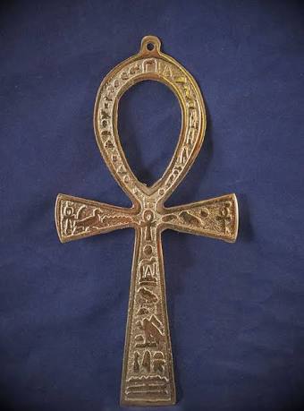 Large Brass Ankh with Black Necklace
